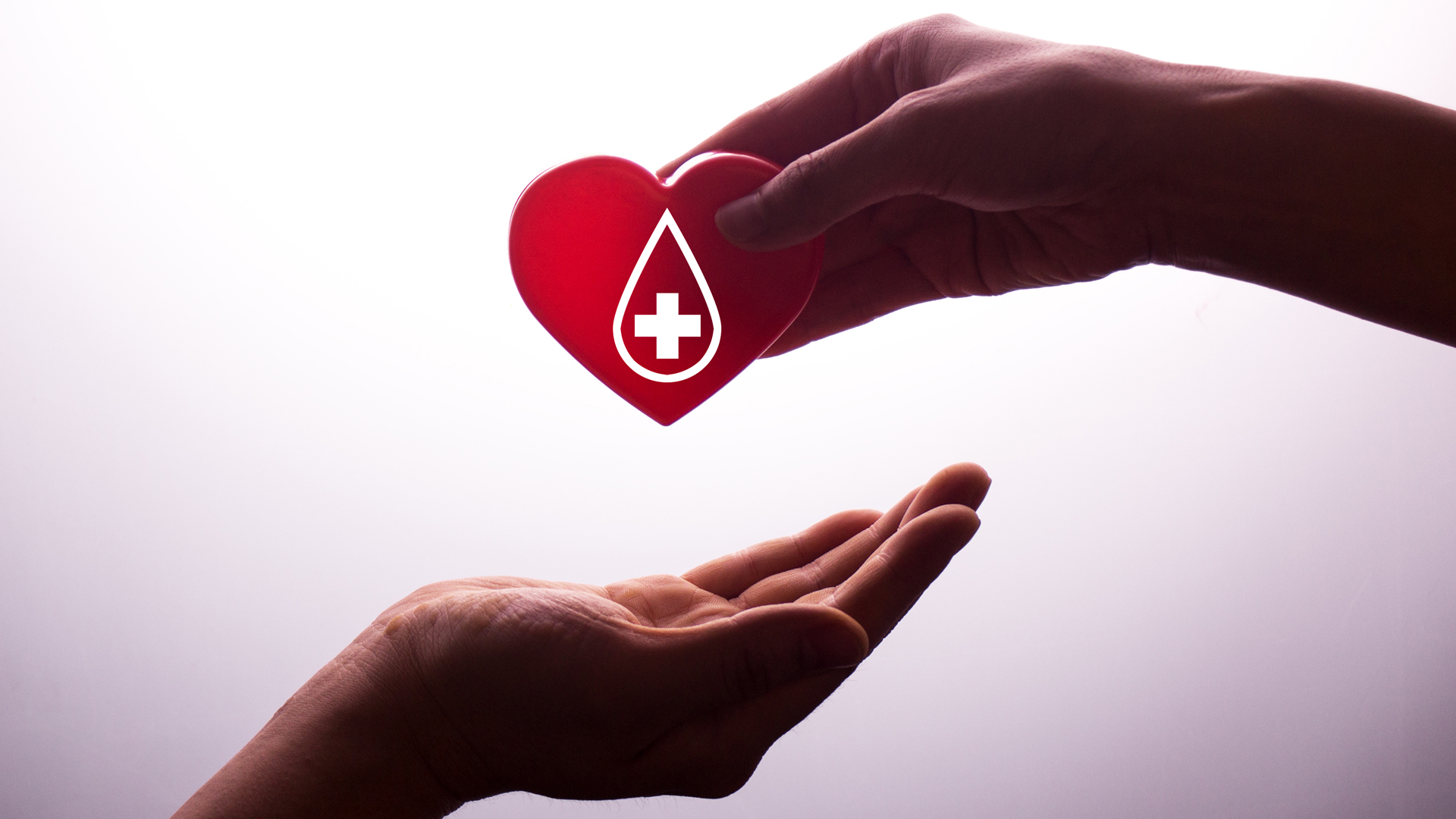A hand gives a red heart to a hand – blood donation,world blood donor day