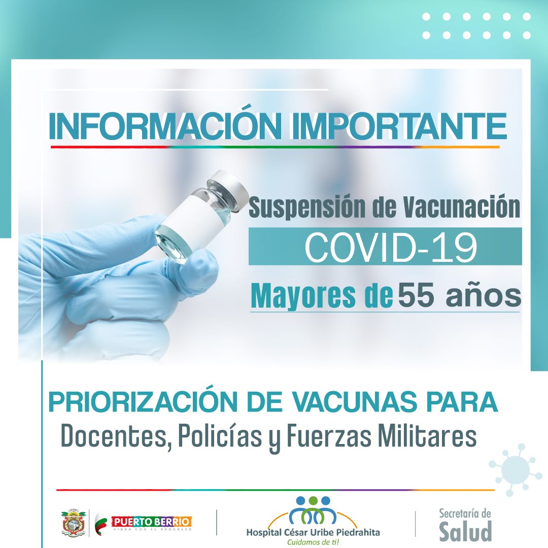 En Puerto Berrío se suspende la vacunación de COVID-19 a mayores de 55 años