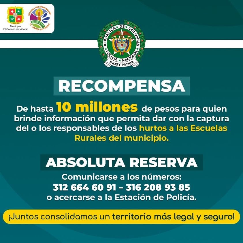 Ofrecen recompensa por información de los responsables del hurto a la institución de El Carmen. Ofrecen recompensa por información de los responsables del hurto a la institución de El Carmen.
