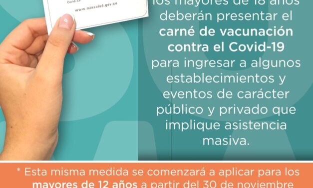 Envigado exigirá carnet de vacunación para asistir a establecimientos