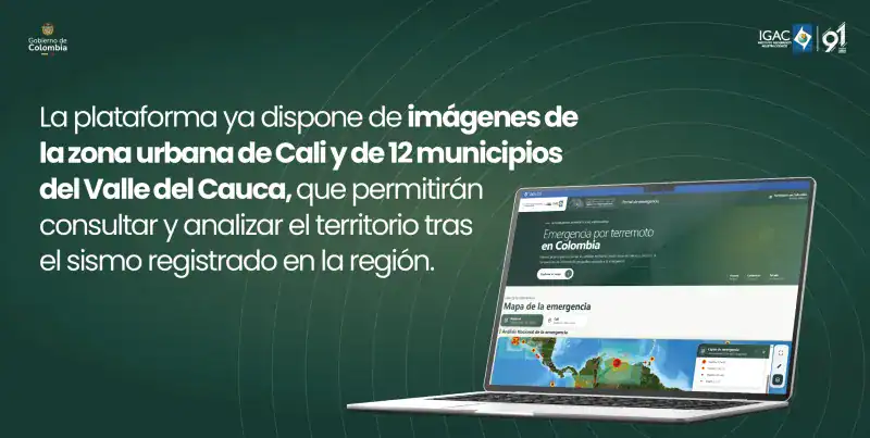 Portal de emergencias del IGAC tras sismo en Cali Portal de emergencias del IGAC con imágenes urbanas de Cali para consulta tras el sismo