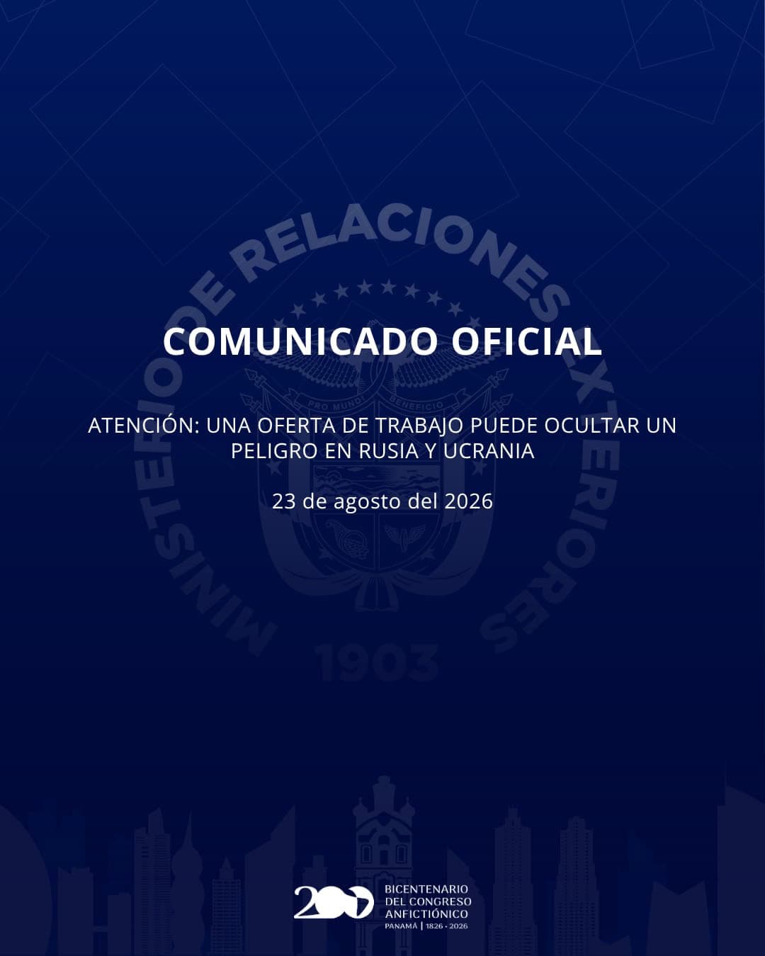 Trabajo en Rusia: Panamá alerta por reclutamiento Aviso oficial sobre trabajo en Rusia y Ucrania emitido por la Cancillería de Panamá