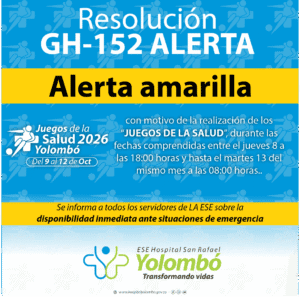 Hospital San Rafael de Yolombó declara alerta amarilla por Juegos de la Salud 2026