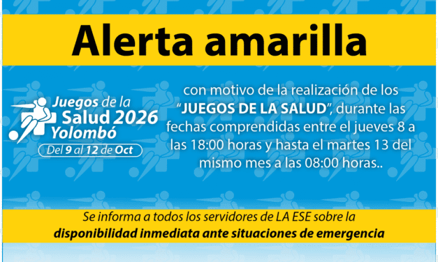 Hospital San Rafael de Yolombó declara alerta amarilla por Juegos de la Salud 2026