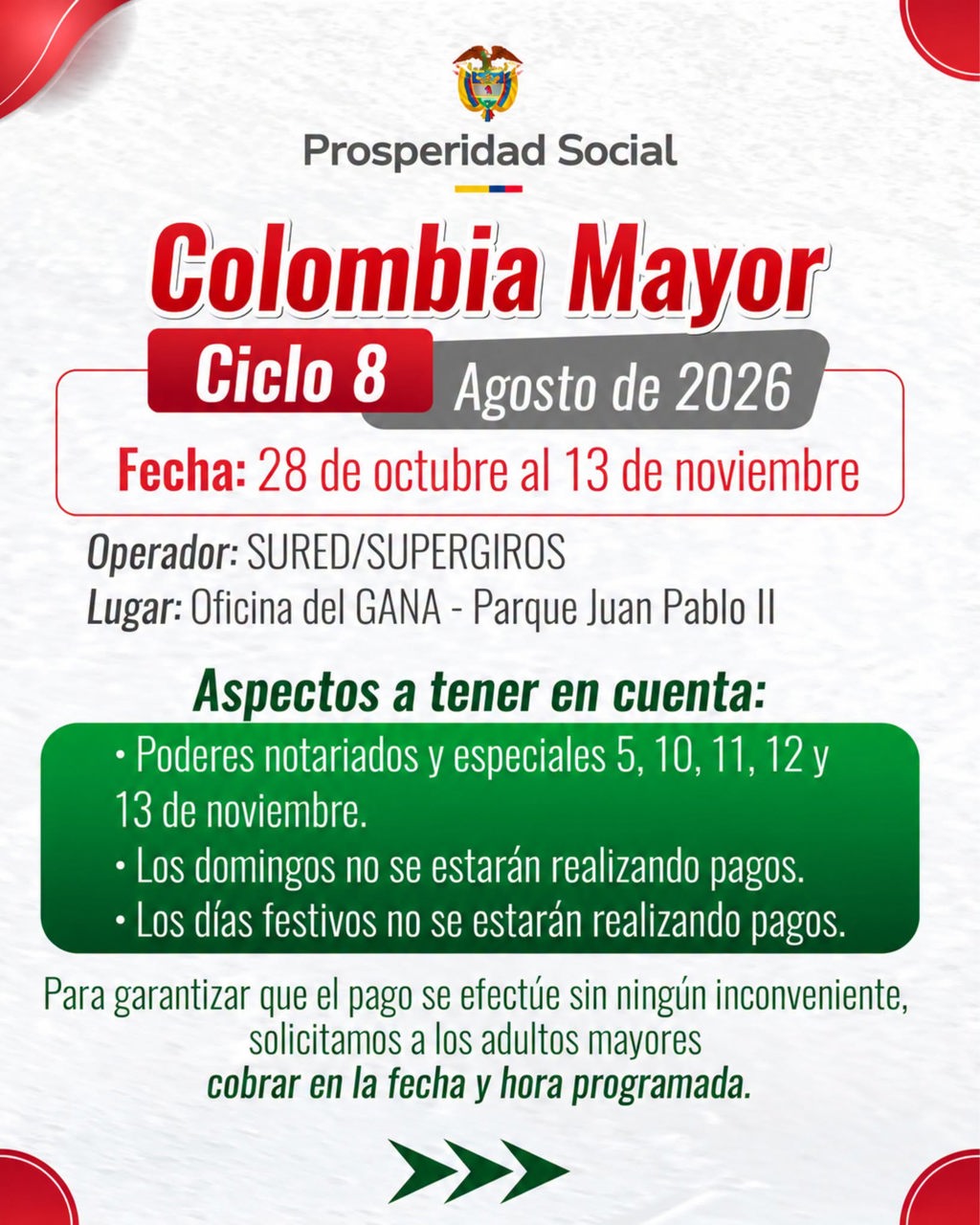 Aviso institucional sobre Colombia Mayor en Cañasgordas
